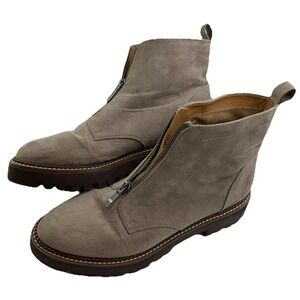 Nordstrom Rack Boots Womens Size 9 Front Zip Ankle Booties Lug Sole Suede Taupe